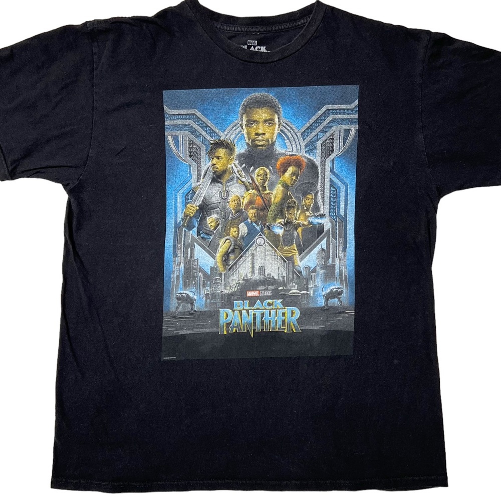 Marvel Black Panther Movie Poster Graphic T-Shirt Black Unisex Sz L